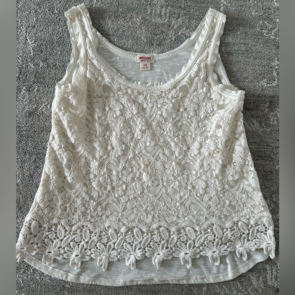 Mossimo Supply Co. Cream Floral Lace Tank Top